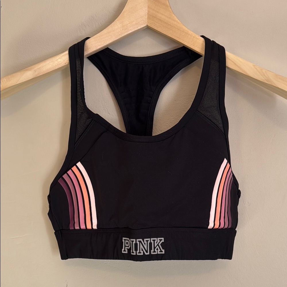 PINK Victoria's Secret Ultimate Women's Black and Pink Sports Bra S